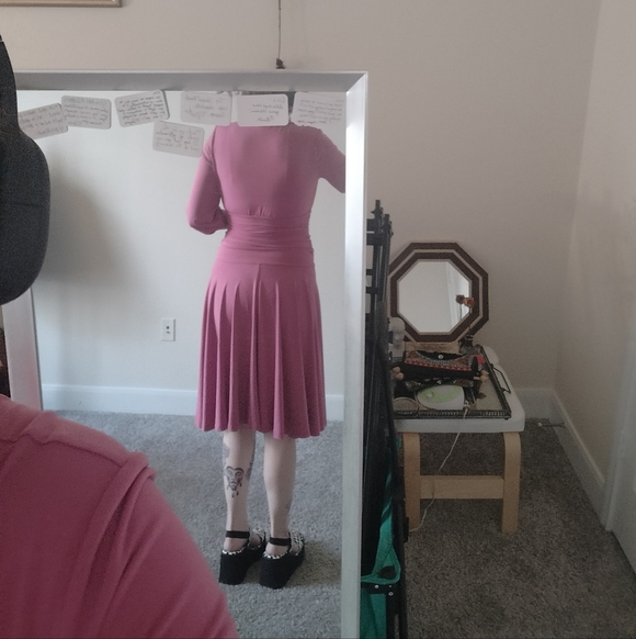 Fun Y2k Style Pink Women's Dress Midi Quarter Sleeve Collar - Picture 5 of 6